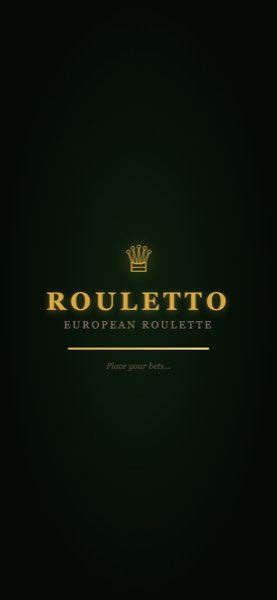 ROULETTO game loading screen showing an elegant crown logo and European Roulette branding on a dark green background with gold accents